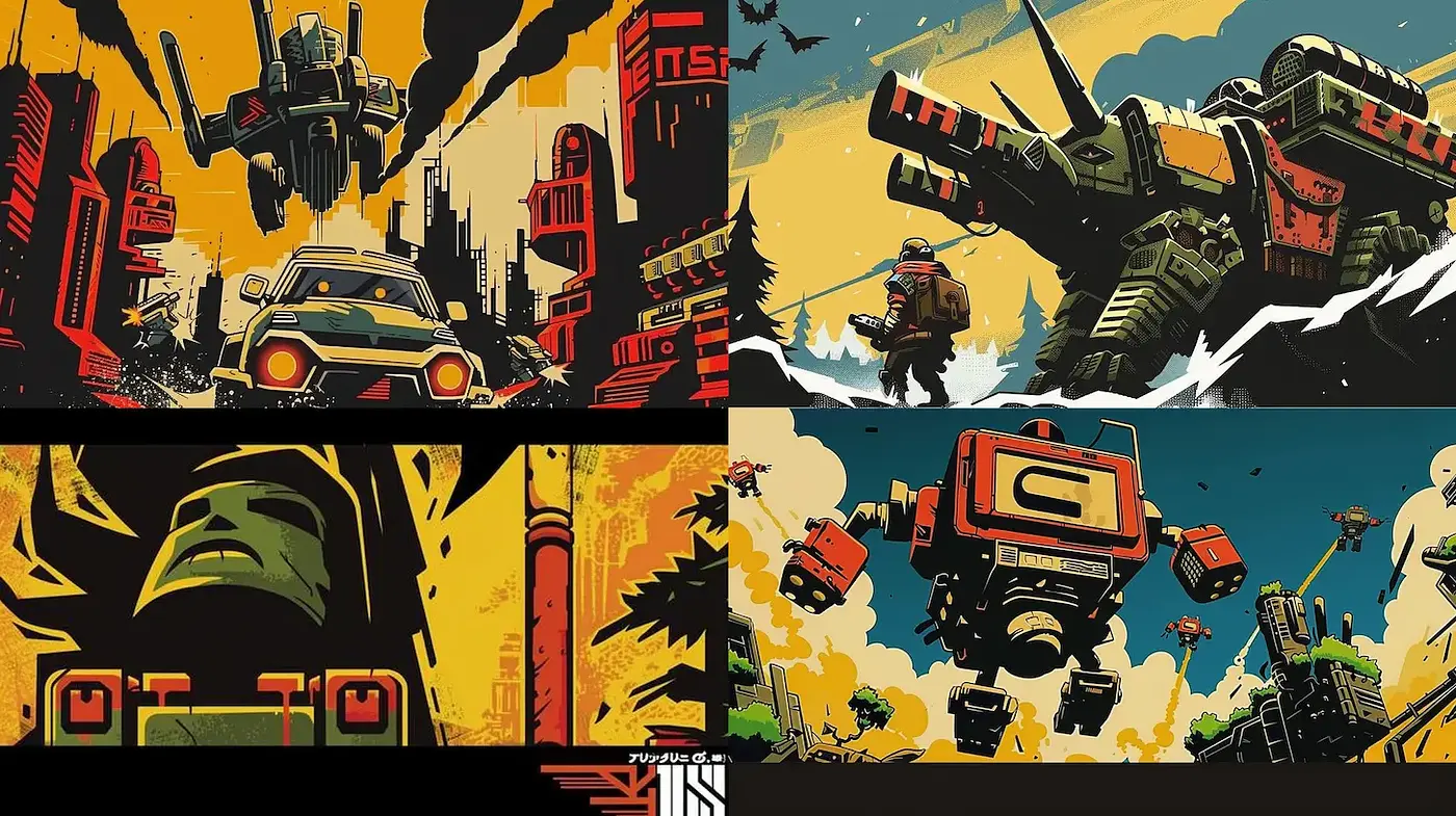 Dynamic and Bold Retro-Futuristic Illustration with a Touch of Grit - Midjourney sref style