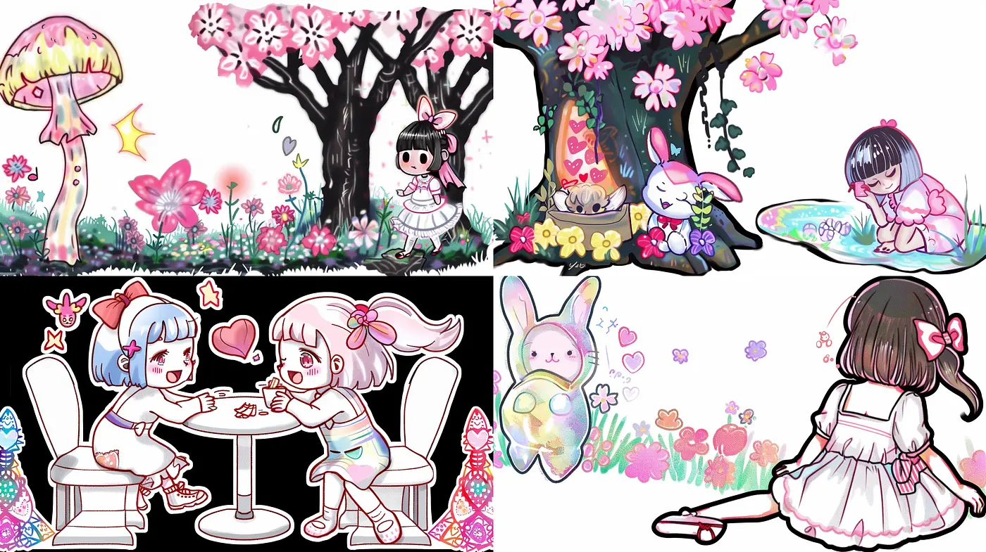 Consistent Whimsical Essence Across Pastel Dreamscapes - Midjourney sref style