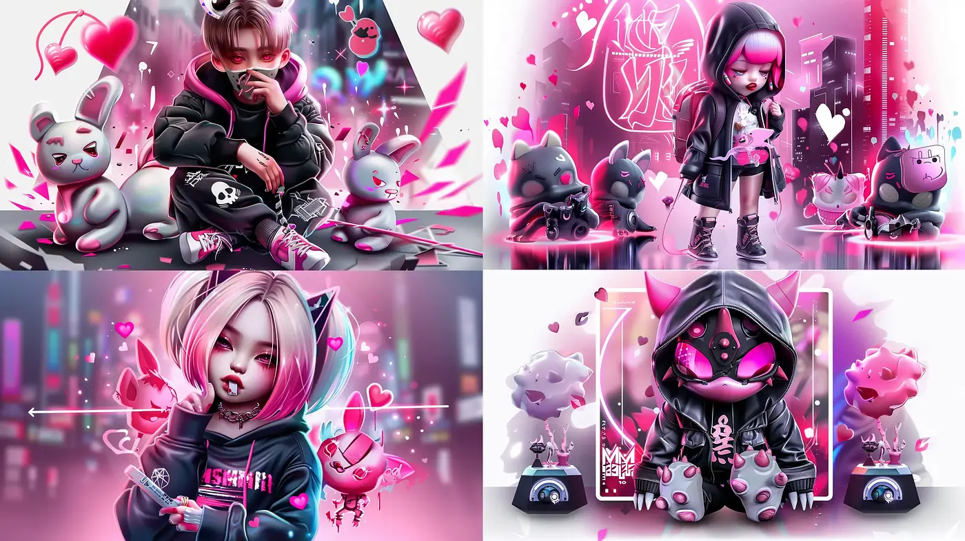 Neon Cyberpunk Kawaii Fusion with a Surreal Touch - Midjourney sref style