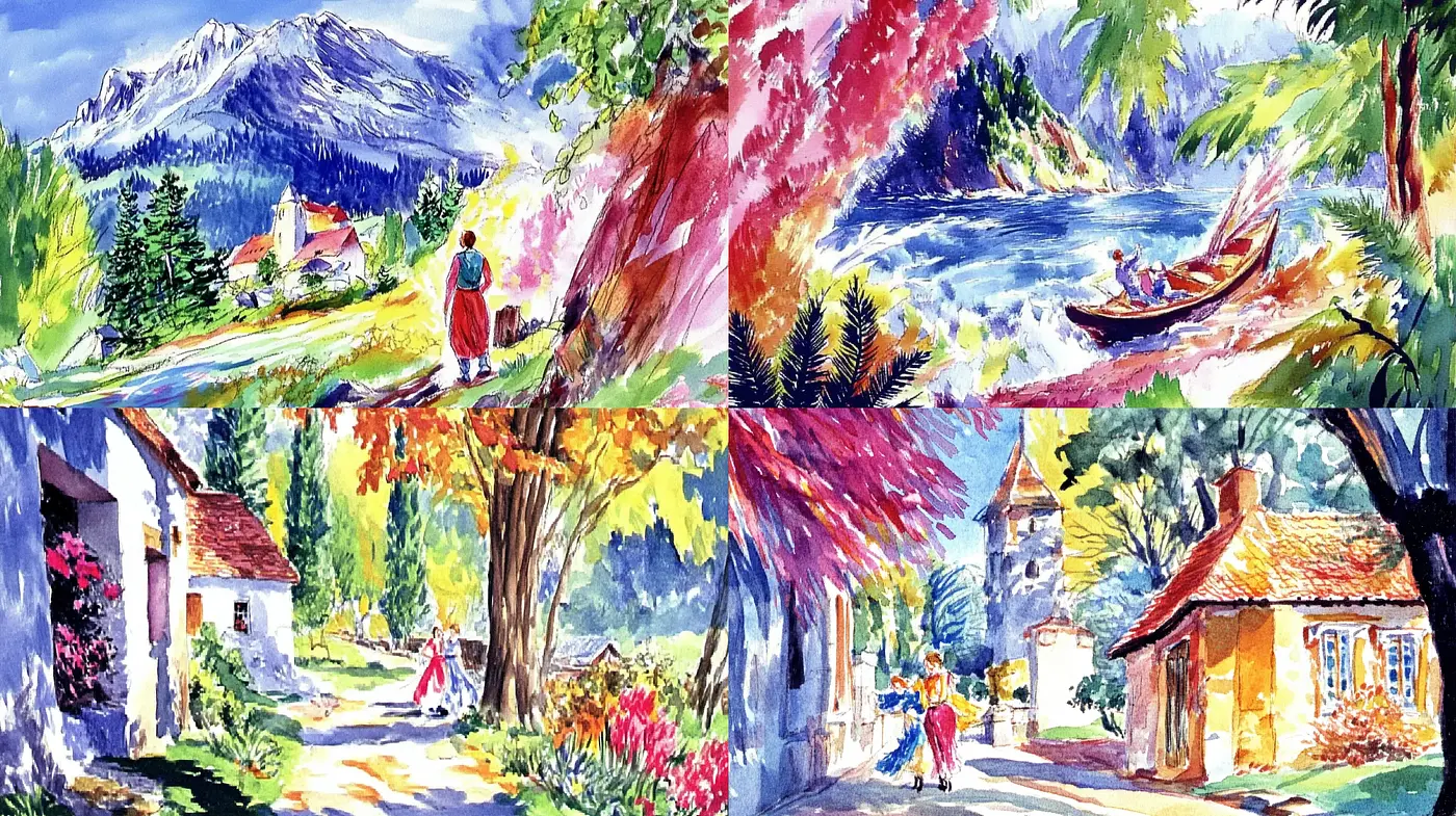 Lively Brushwork and Vivid Landscape Impressions - Midjourney sref style