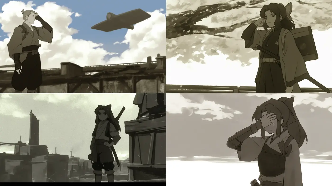 Sepia-Toned Homage to Vintage Anime Aesthetics - Midjourney sref style