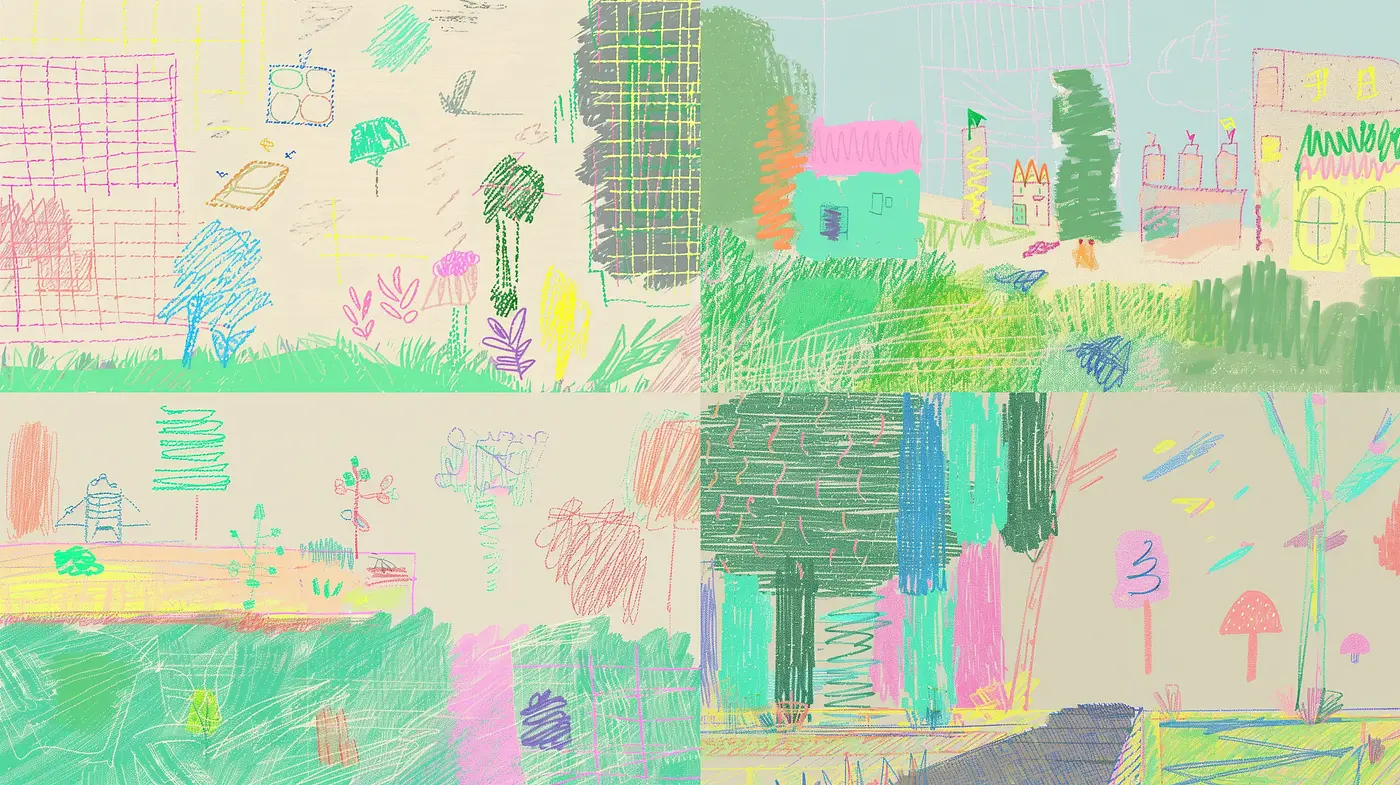 Sketch-like Dreamy Pastel Panoramas - Midjourney sref style