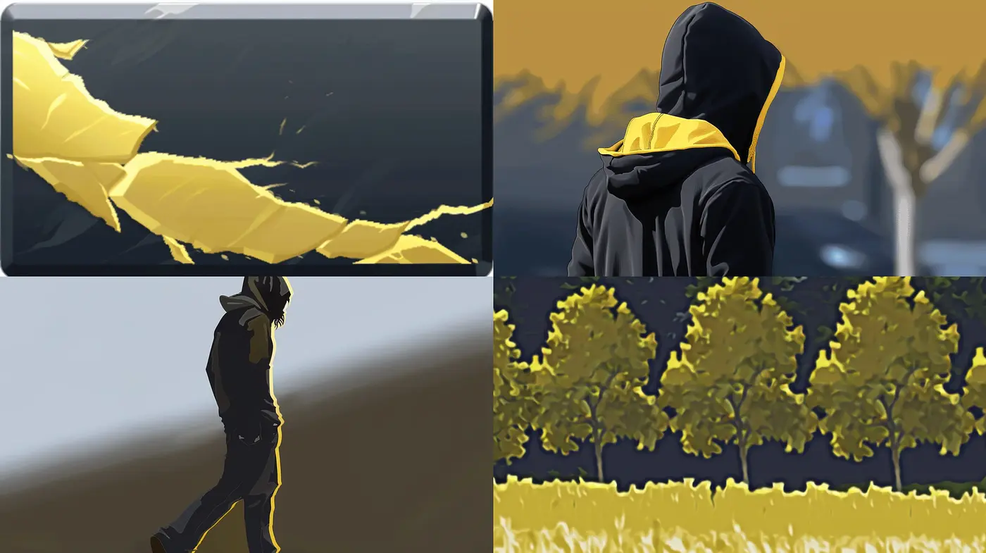 Contemporary Stylized Vignettes with a Harmonious Yellow-Blue Dichotomy - Midjourney sref style
