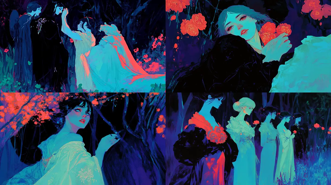Ethereal Nocturnal Gardens: A Contemporary Expressionist's Homage - Midjourney sref style