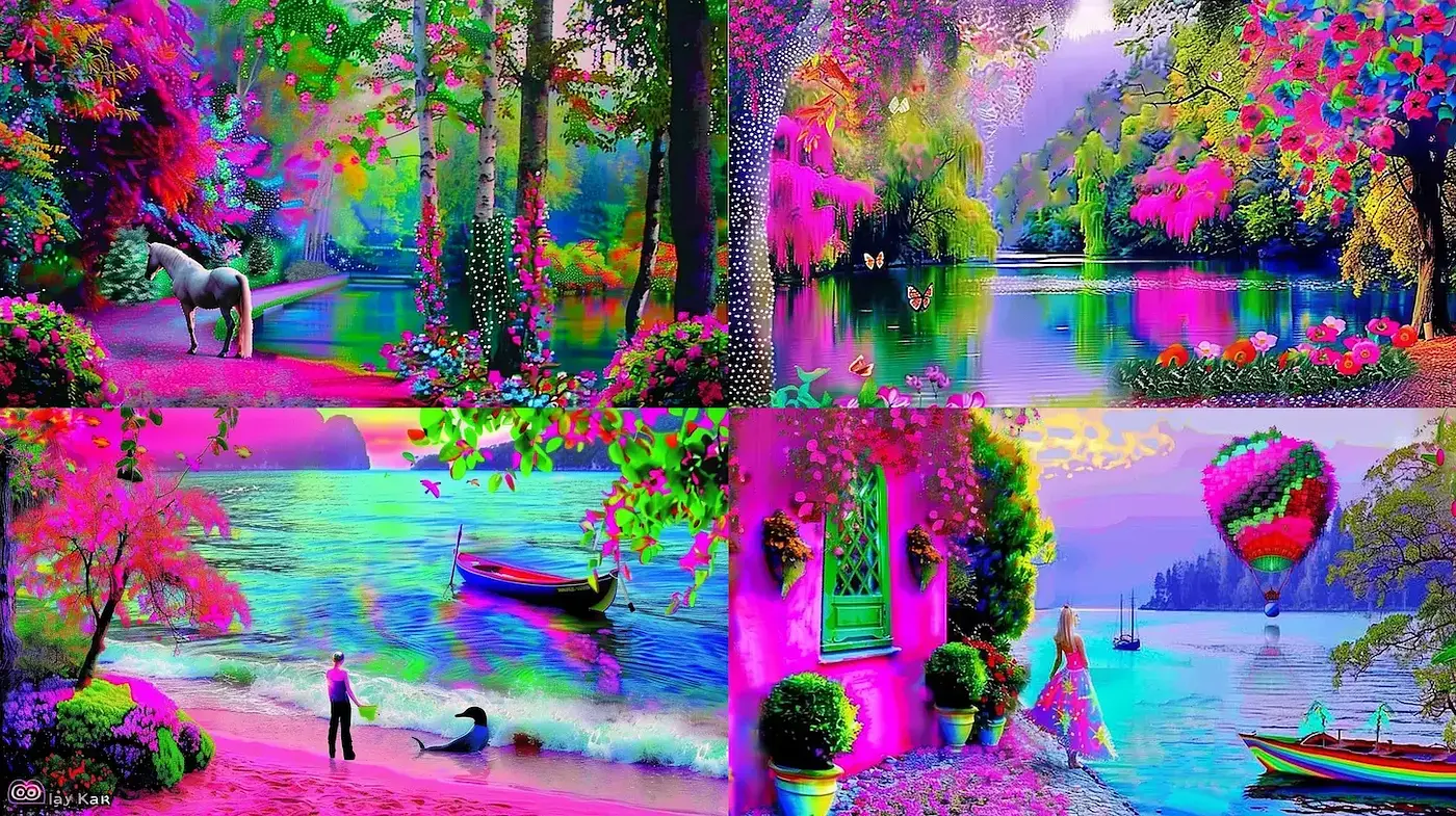 Vibrant Surreal Landscapes with Whimsical Elements - Midjourney sref style