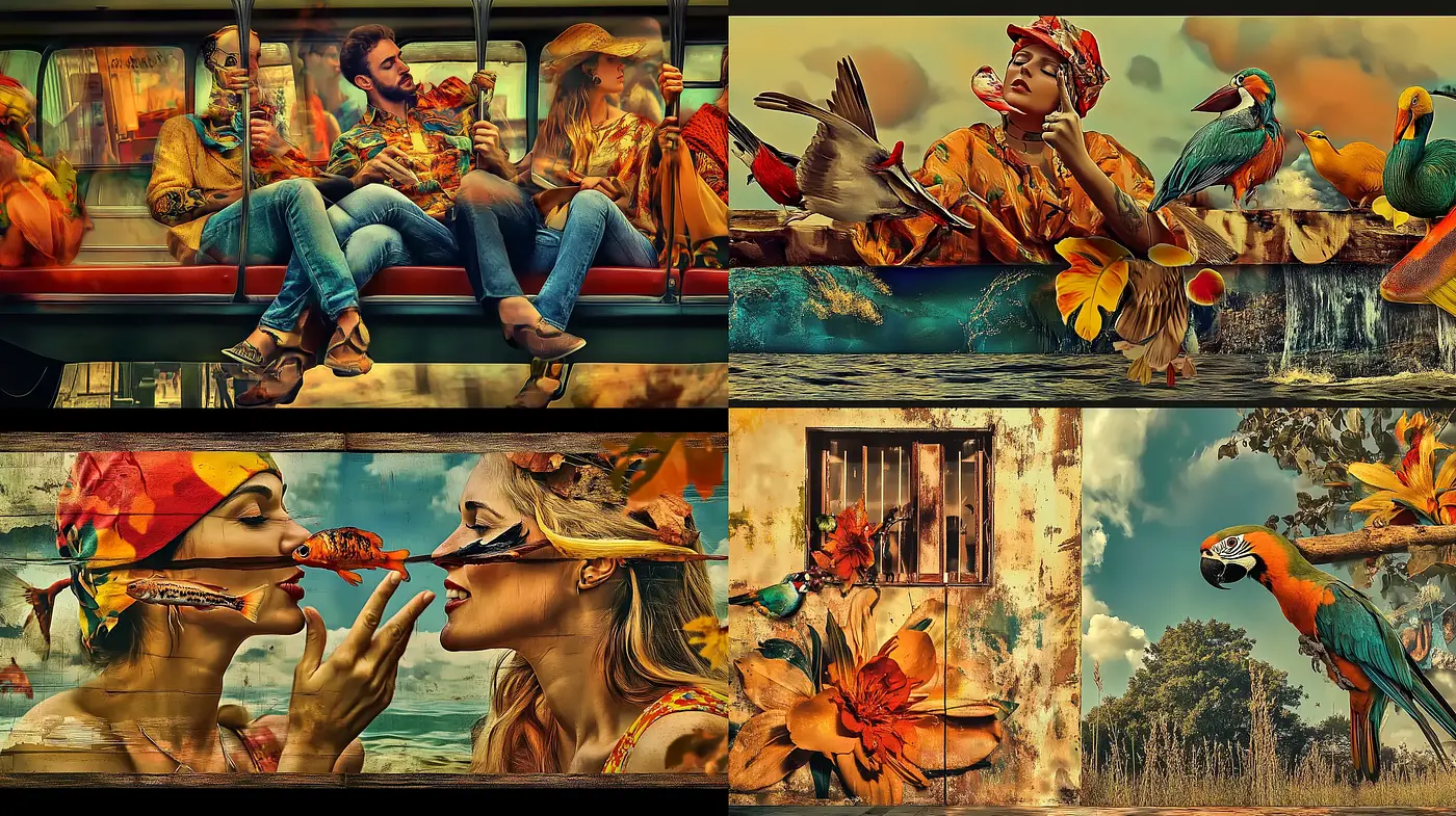 Vivid Nostalgic Tapestry: A Homage to Surrealism with Tropical Essence - Midjourney sref style
