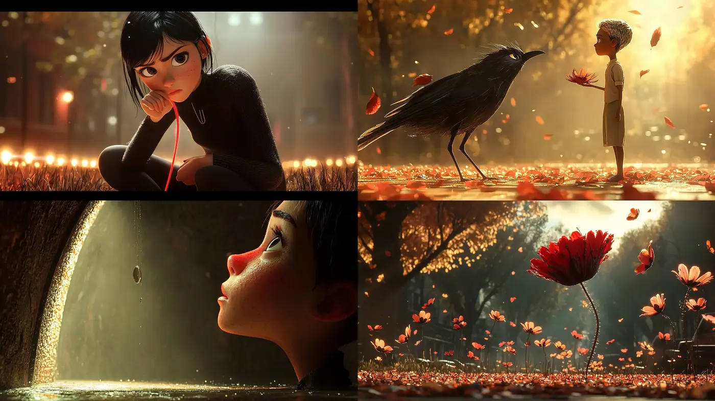 Autumnal Cinematic Glow: A Harmony of Warm Hues and Luminous Textures - Midjourney sref style