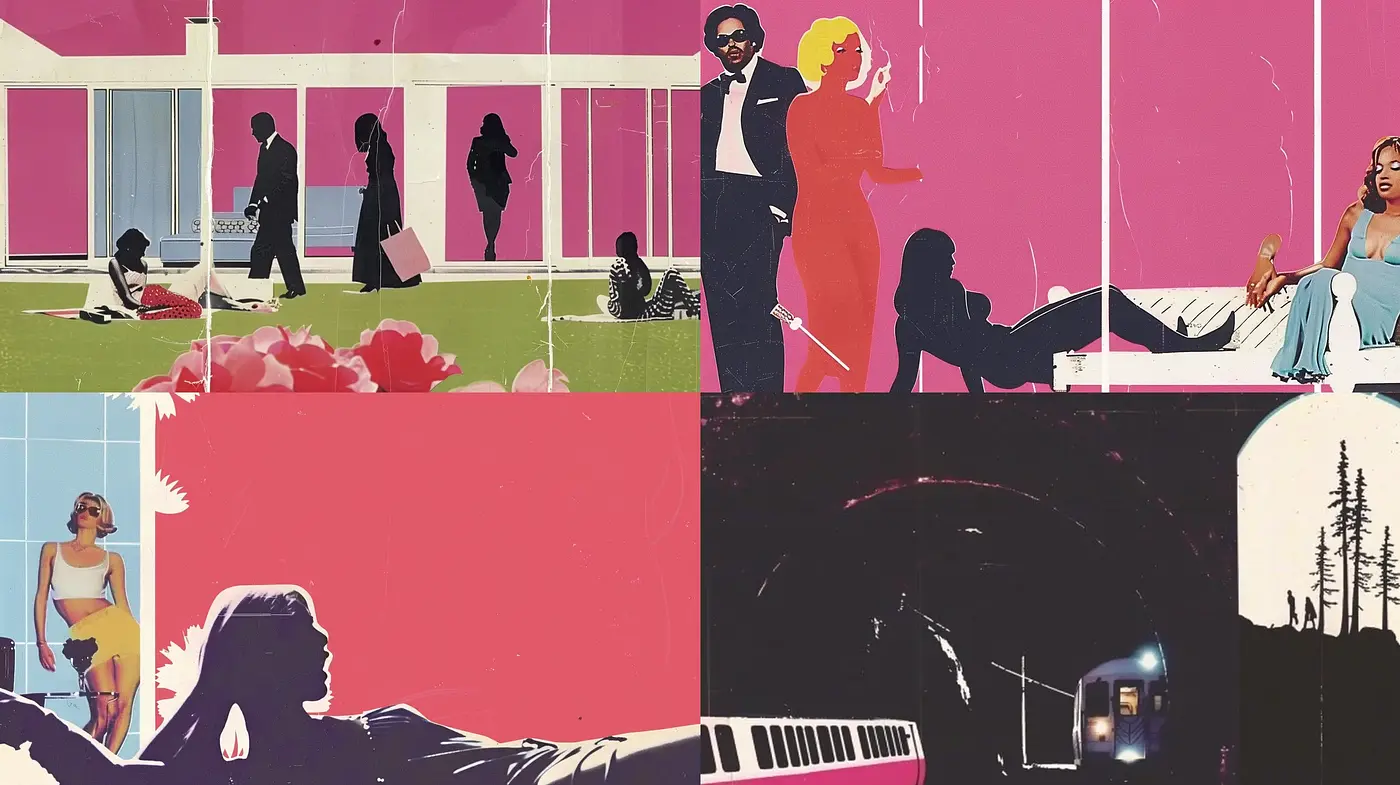 Silhouetted Retro Vibrance with Pop Art Essence - Midjourney sref style