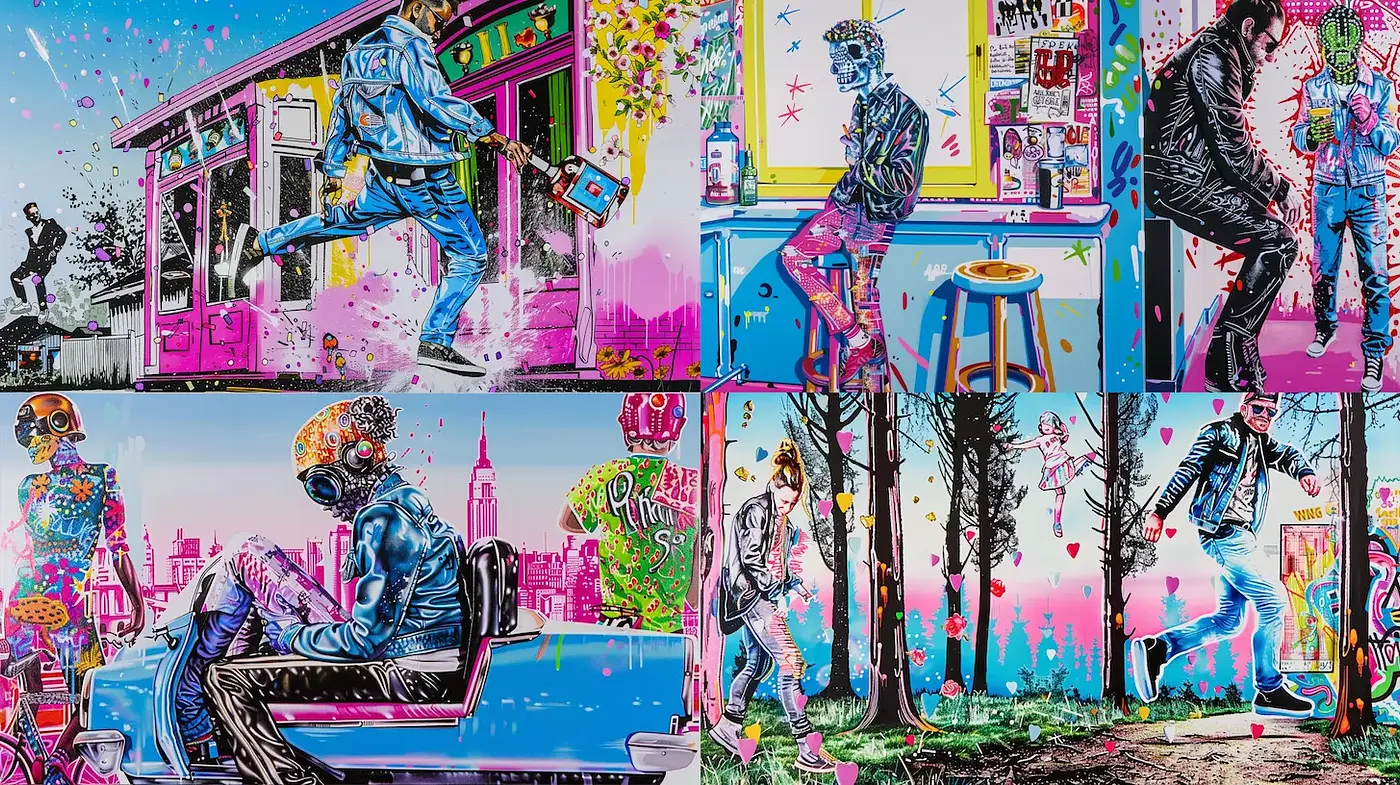 Vibrant Pop-Art with Surreal Elements and a Retro Nostalgia - Midjourney sref style
