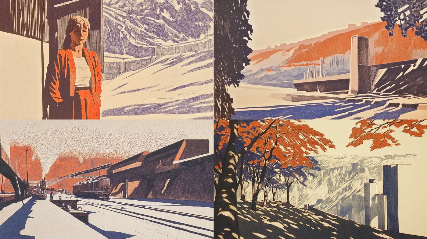 Warm Toned Retro-Futuristic Vistas with Striking Contrasts - Midjourney sref style