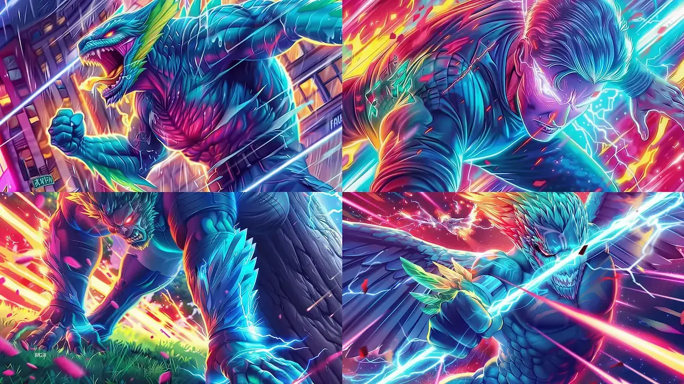 Dynamic Neon Action Art with Futuristic Undertones - Midjourney sref style