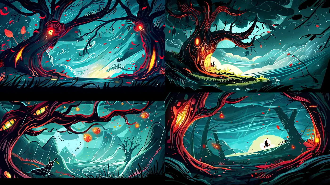 Enchanted Sylvan Dreamscape: A Vivid Fusion of Luminous Hues and Organic Forms - Midjourney sref style