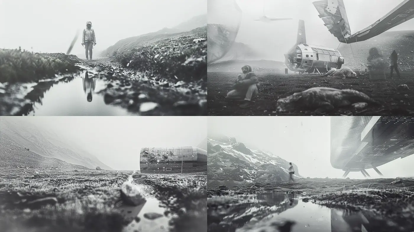 Monochromatic Dreamscape of Ethereal Vistas - Midjourney sref style