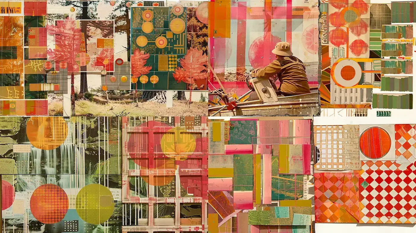 A Harmonious Blend of Geometric Shapes and Nature with a Nostalgic Vibe - Midjourney sref style