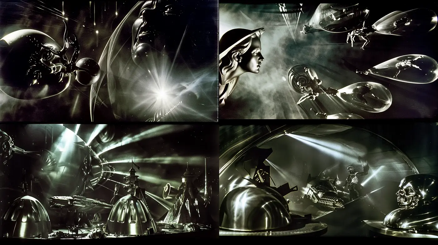 Futuristic Nocturne: A Synthesis of Sci-Fi Luminescence and Shadow - Midjourney sref style
