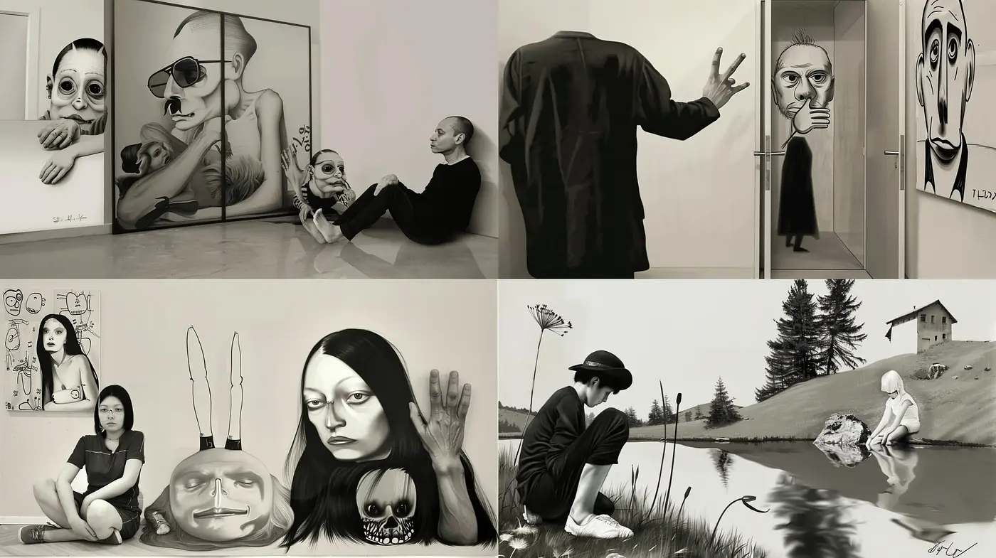 Monochromatic Surrealism with a Modern Twist - Midjourney sref style