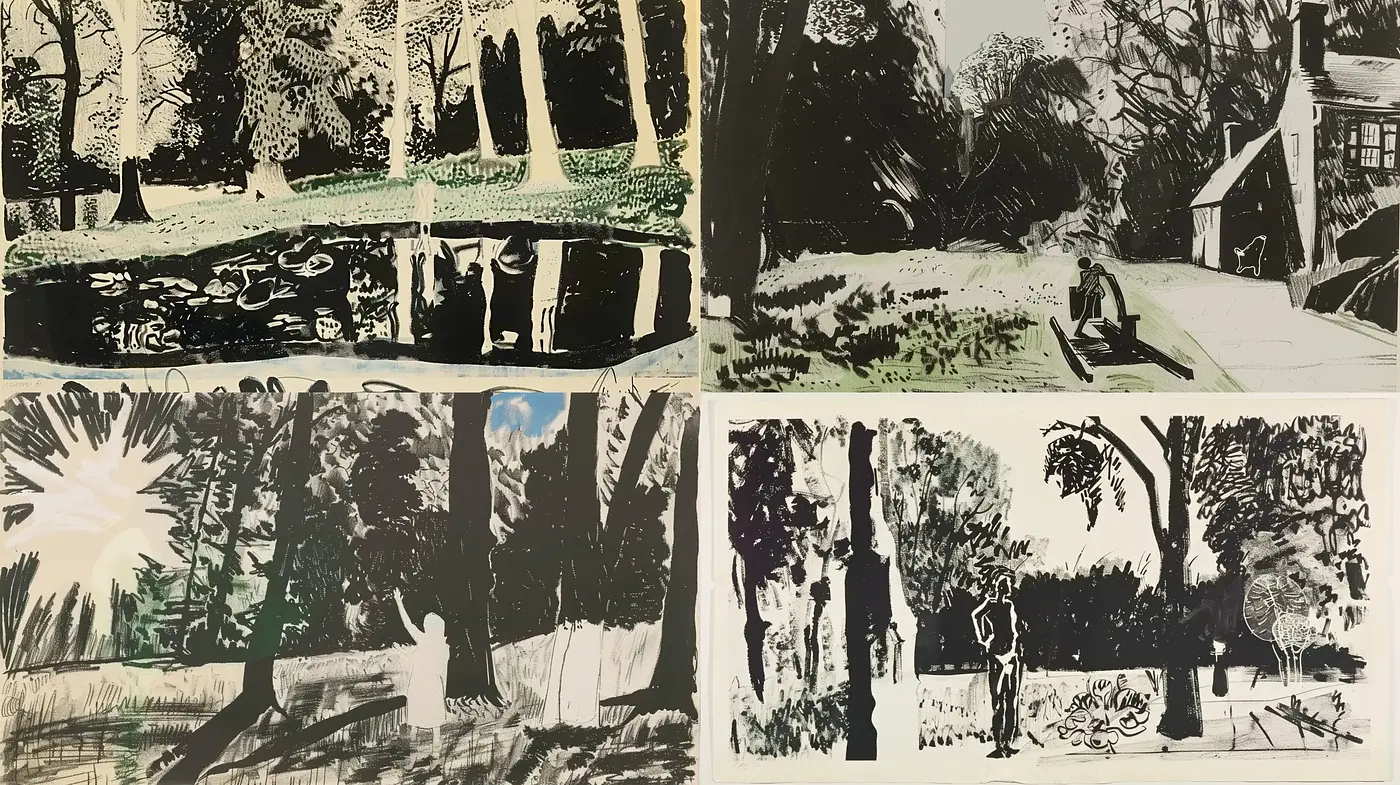 Monochromatic Sketchbook Nostalgia - Midjourney sref style