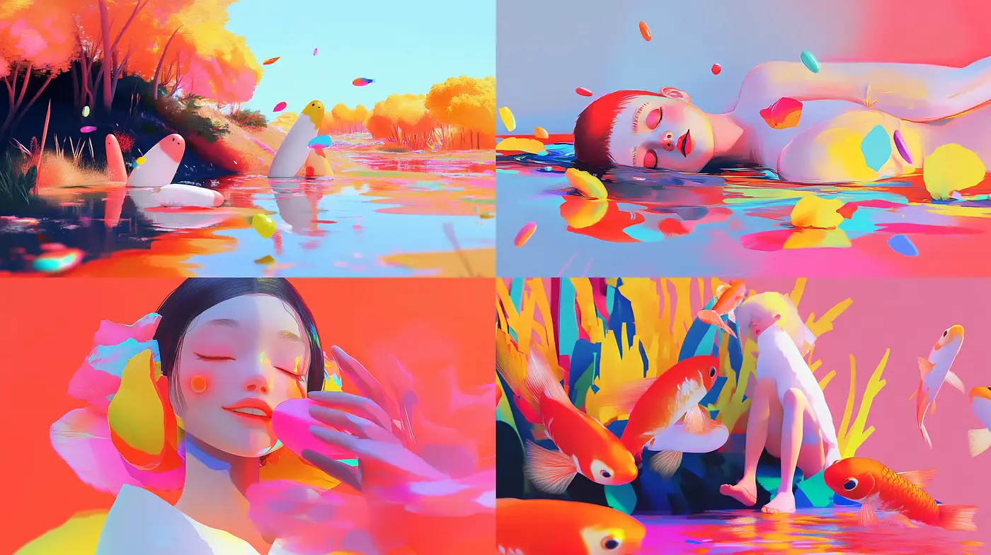 Vibrant Aquatic Dreamscape in Vivid Hues - Midjourney sref style