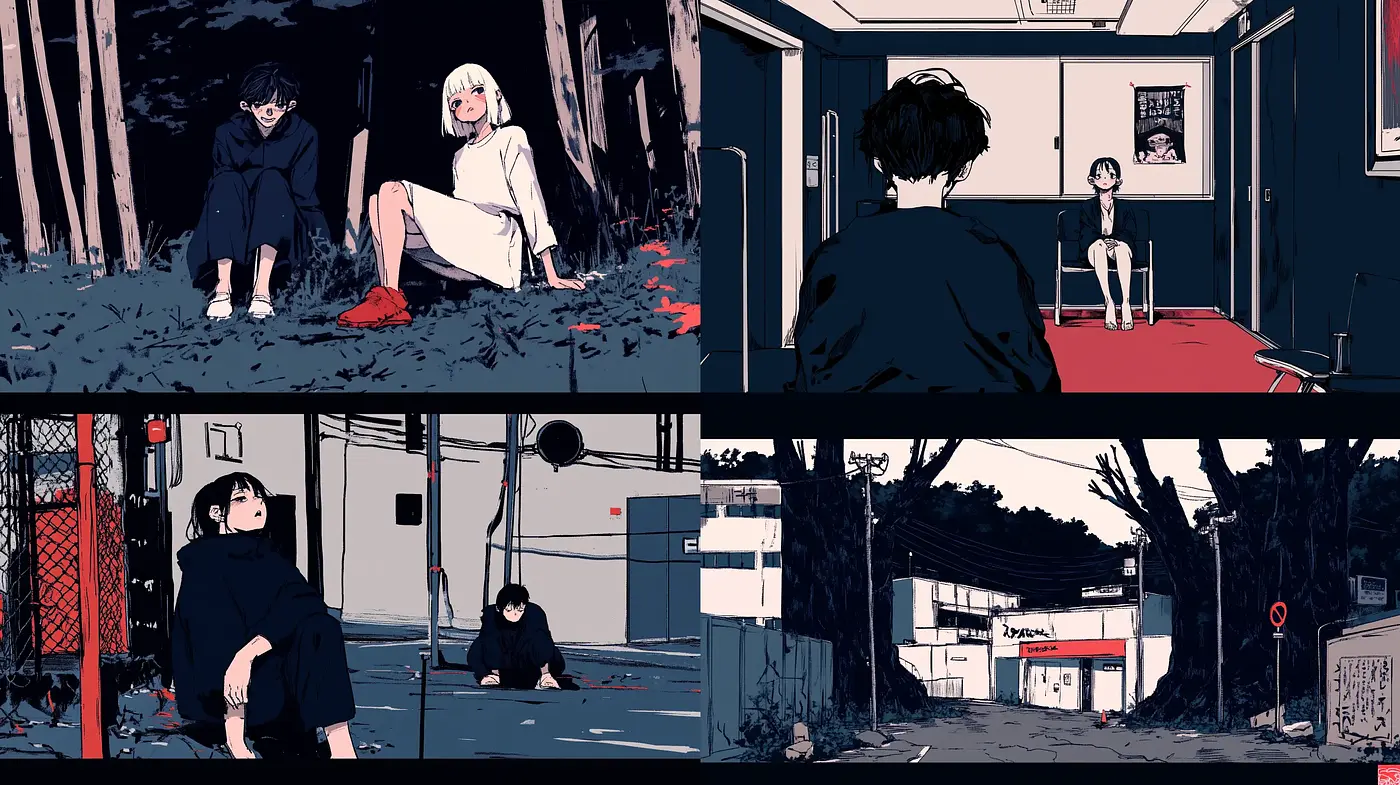 Moody Cinematic Illustration with an Anime Infusion and Bold Contrast - Midjourney sref style