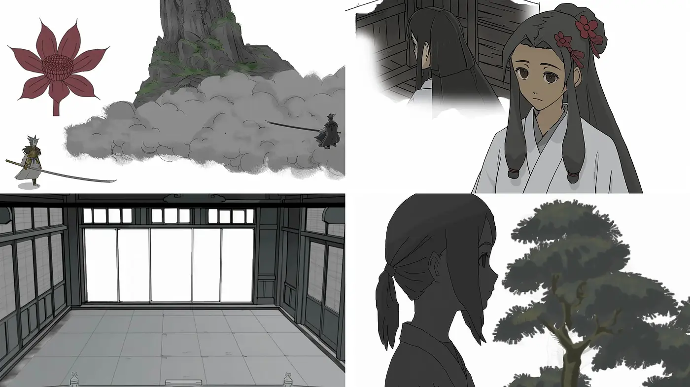Tranquil Harmony in Monochrome - An Artistic Manifestation of Serene Anime Aesthetics - Midjourney sref style