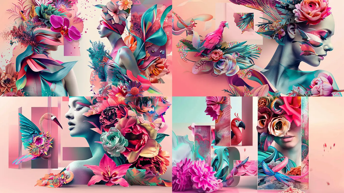 Surreal Floral Elegance in a Pastel Dreamscape - Midjourney sref style