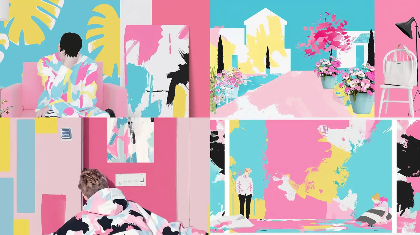 Pop Art Pastel Panorama with Abstract Expressionist Undertones - Midjourney sref style