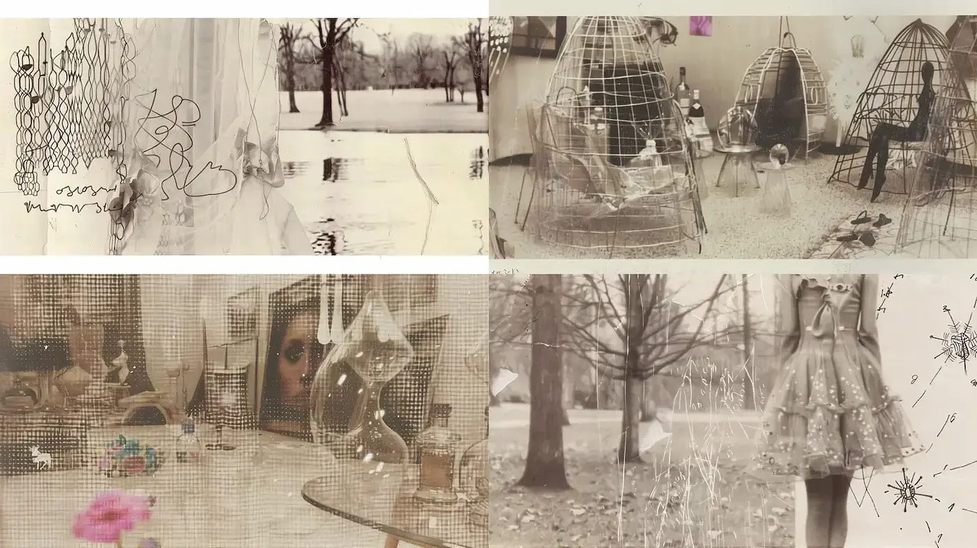 A Cohesive Artistic Exploration with Vintage Nostalgia and Intricate Textures - Midjourney sref style