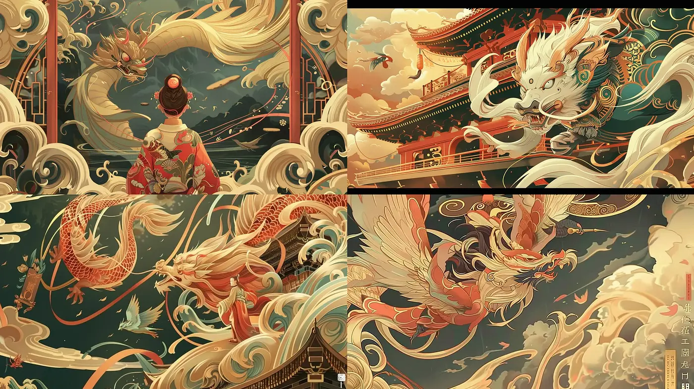 Ethereal Mythical Panorama Inspired by Traditional East Asian Artistry - Midjourney sref style