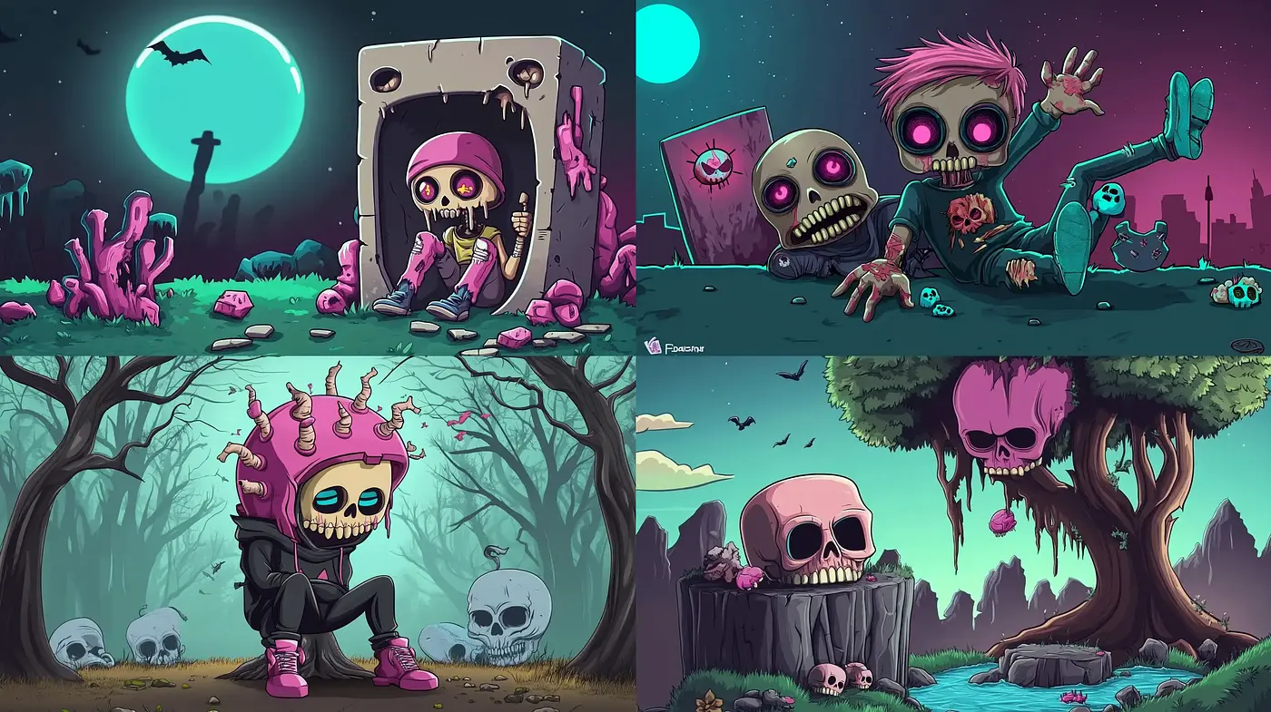 Eccentric Gothic Symbiosis of Tim Burton-esque Whimsy and Surreal Cartoon Art - Midjourney sref style