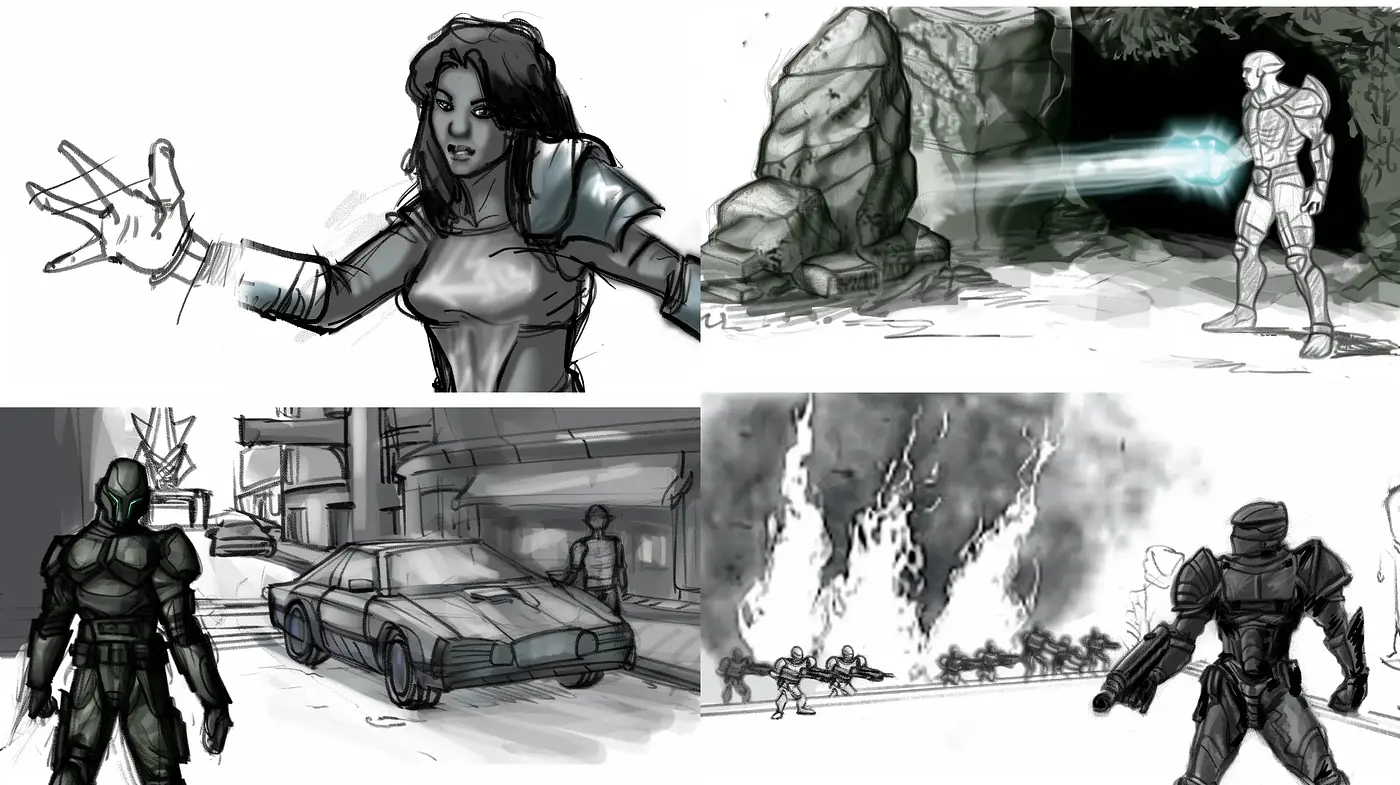 Monochromatic Sci-Fi Sketchbook Ambiance - Midjourney sref style