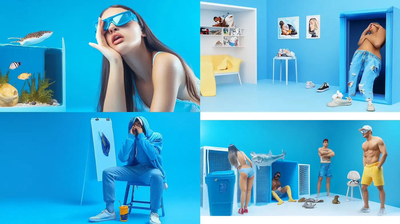 Saturated Blue Dreamscape in Contemporary Pop Art - Midjourney sref style