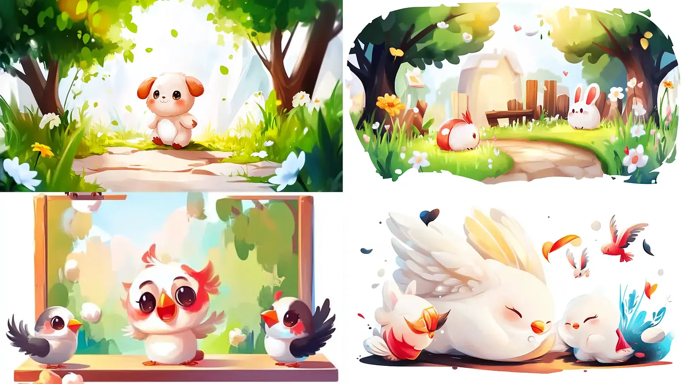 Enchanted Whimsical Woodland: A Harmony of Vivid Hues and Playful Characters - Midjourney sref style