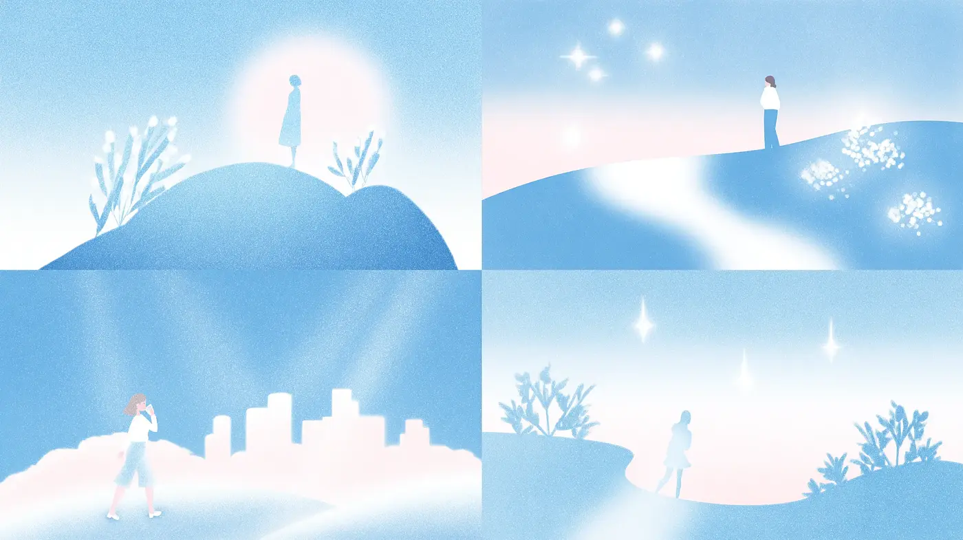 Dreamy and ethereal landscape illustrations with a soft aesthetic - Midjourney sref style