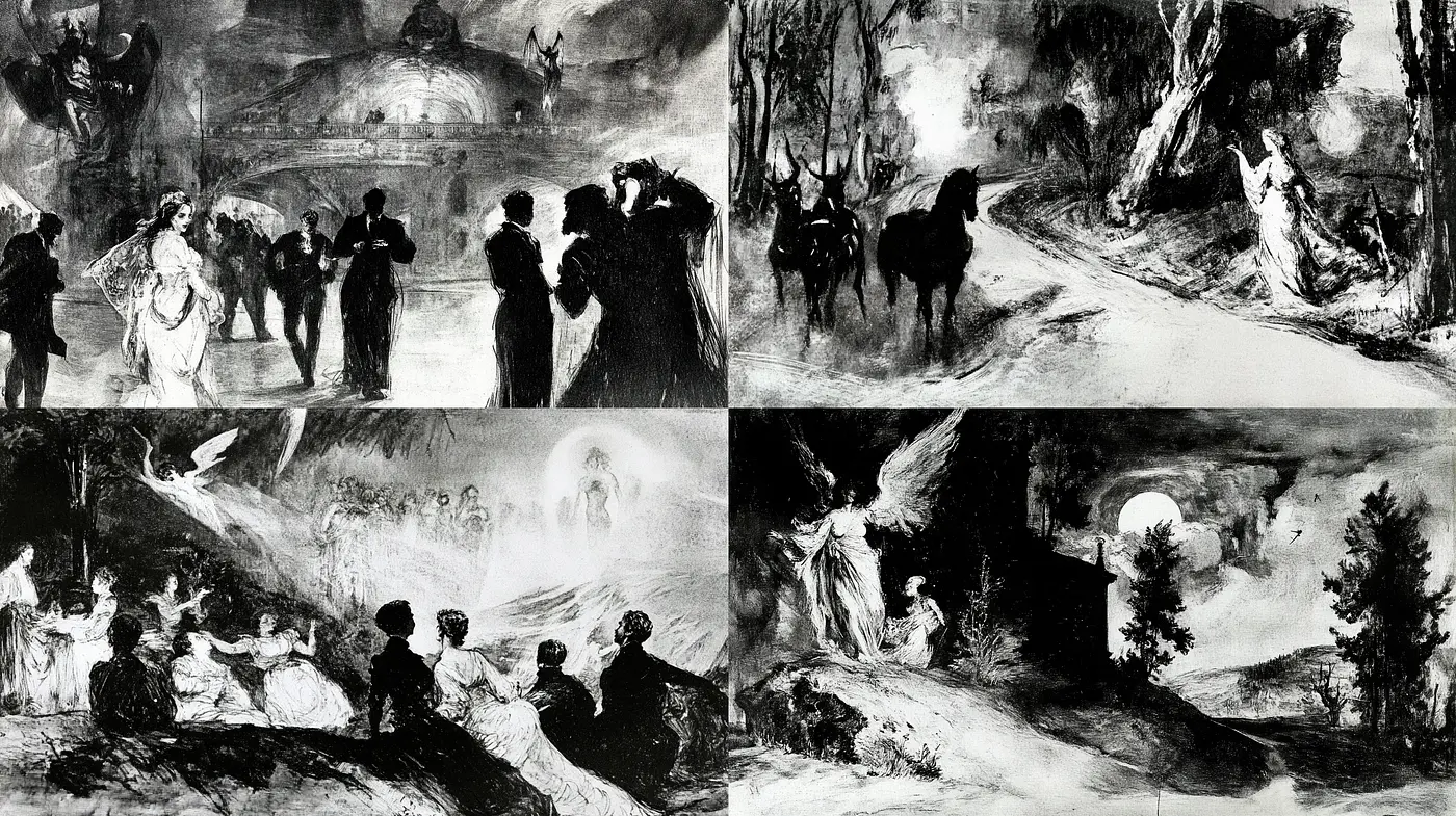 Ethereal Monochromatic Visions: A Homage to Vintage Noir Expressionism - Midjourney sref style