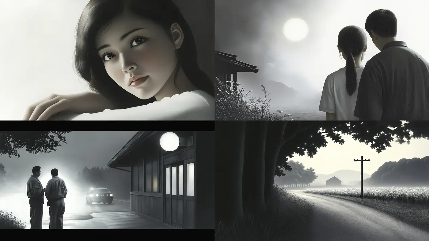 Monochrome Whispers of a Cinematic Dawn - Midjourney sref style