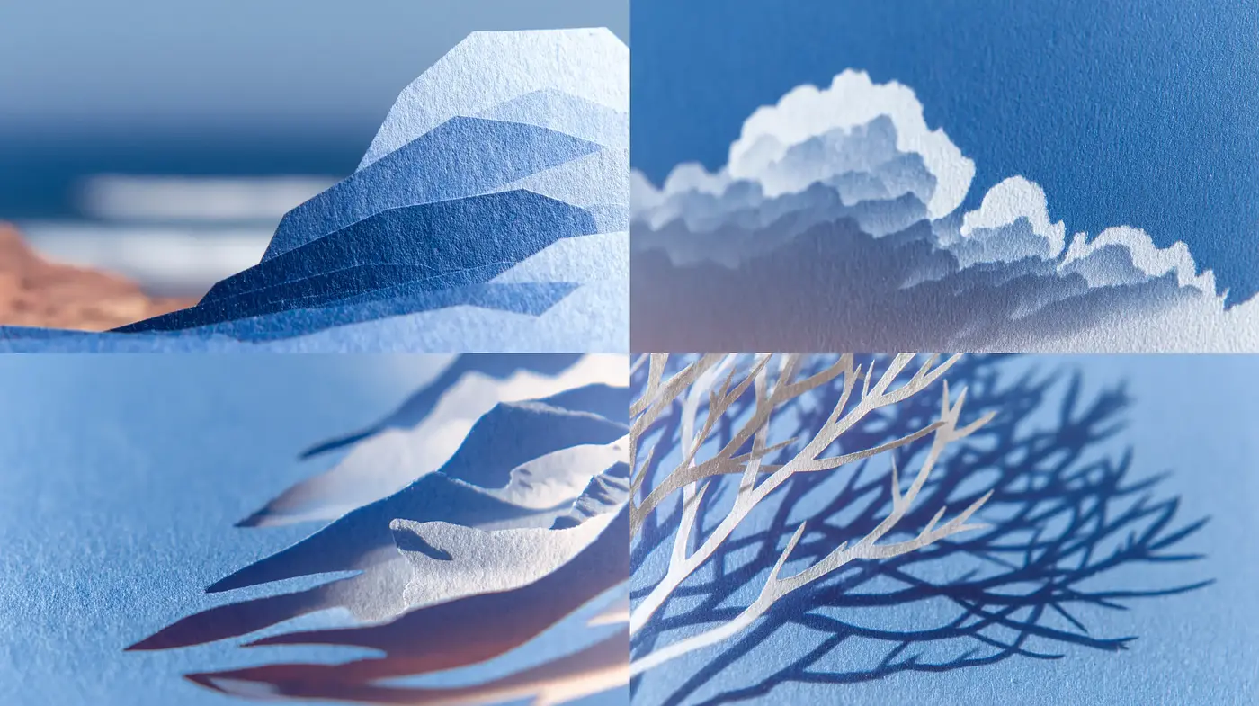 Elegant Layers of Paper-Cut Landscapes with Impressive Depth - Midjourney sref style