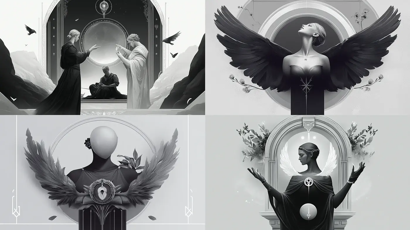 Monochromatic Allegory of Transcendence and Revolution - Midjourney sref style