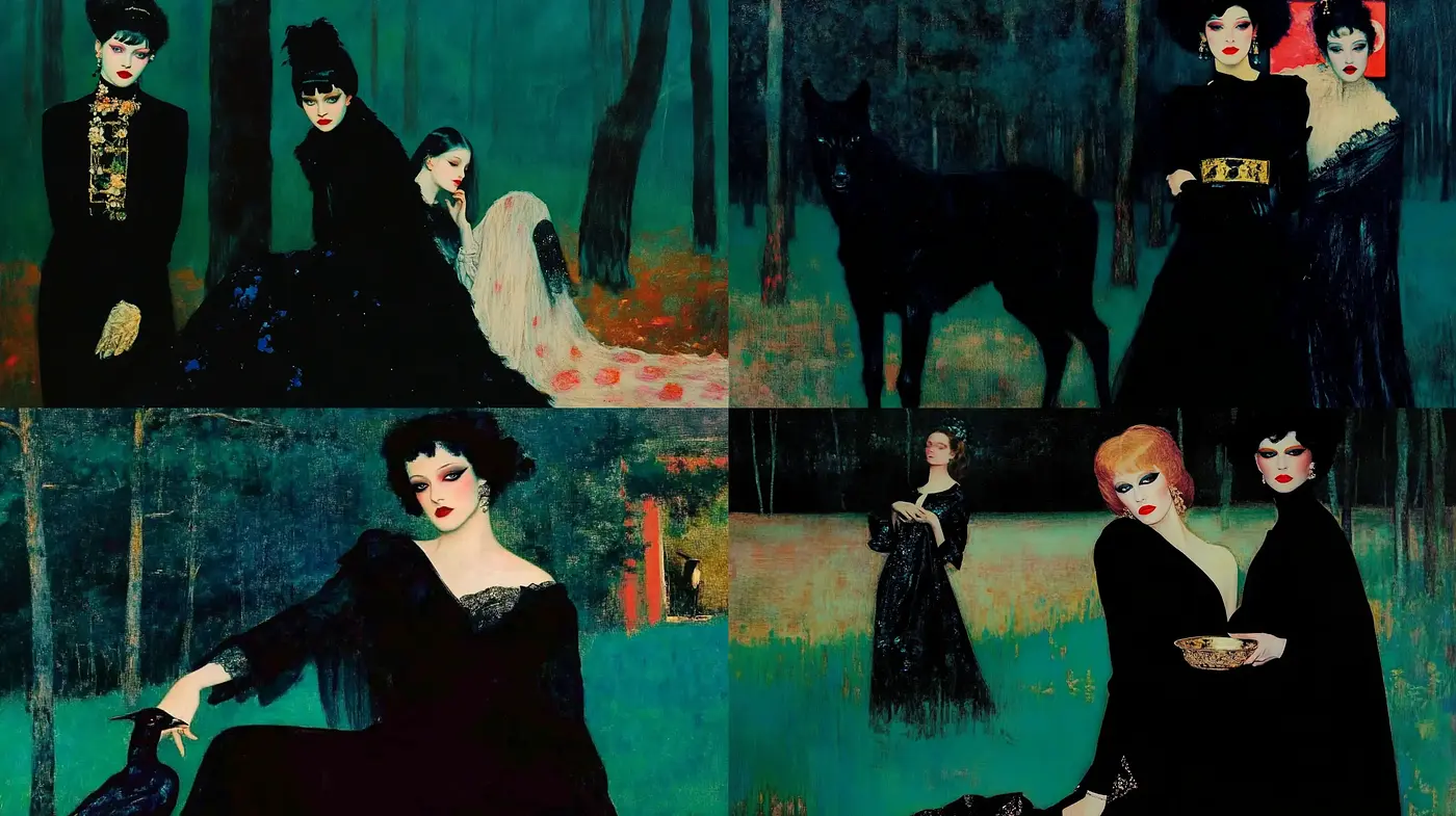 Ethereal Nocturne: A Synthesis of Dreamlike Melancholia and Vintage Sophistication - Midjourney sref style