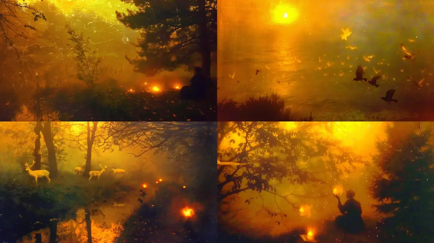 Surreal Dreamlike Atmosphere with Nature Elements - Midjourney sref style