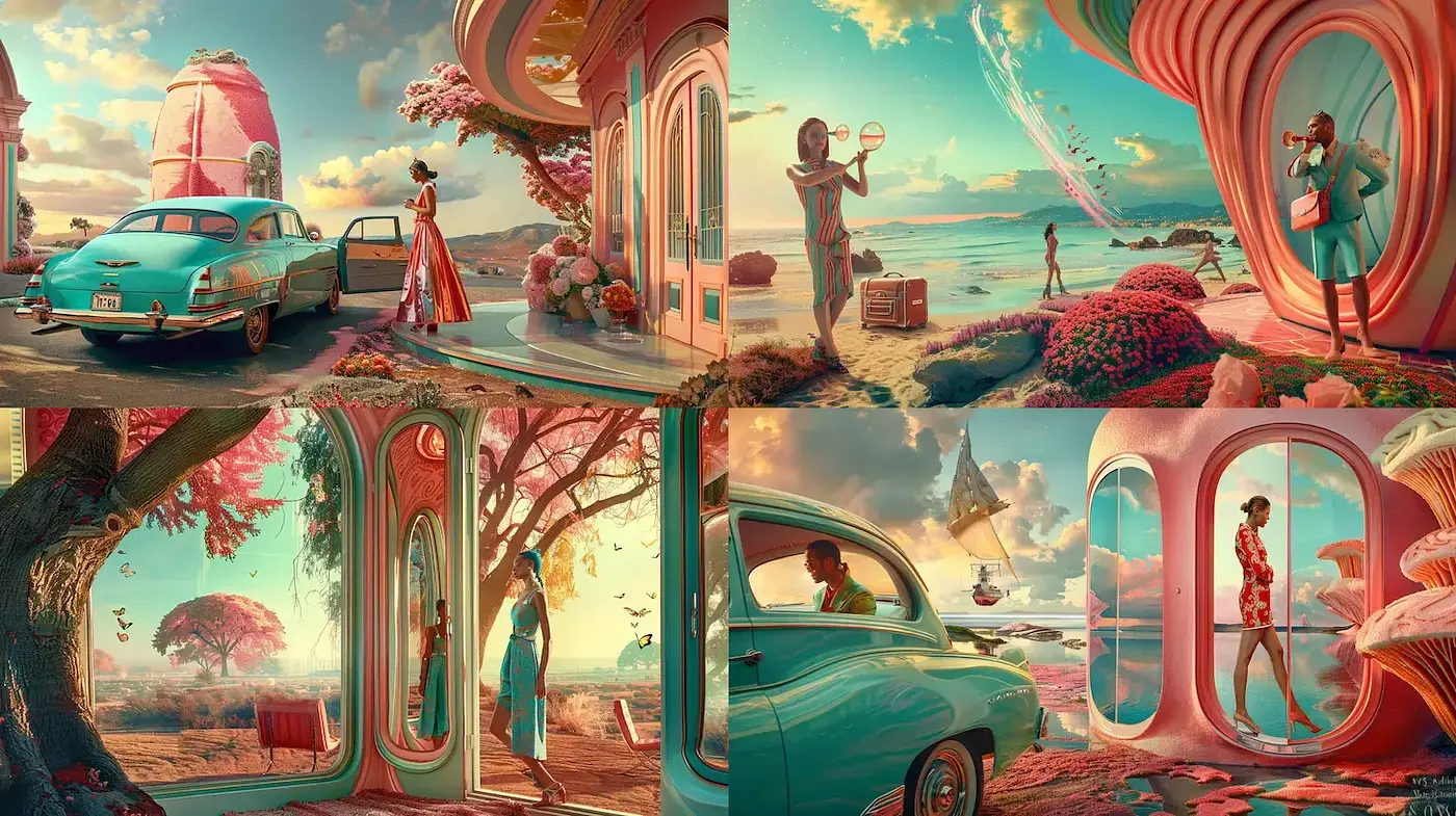 Retro-Futuristic Dreamscape: A Harmonious Blend of Vintage Charm and Fantastic Visions - Midjourney sref style