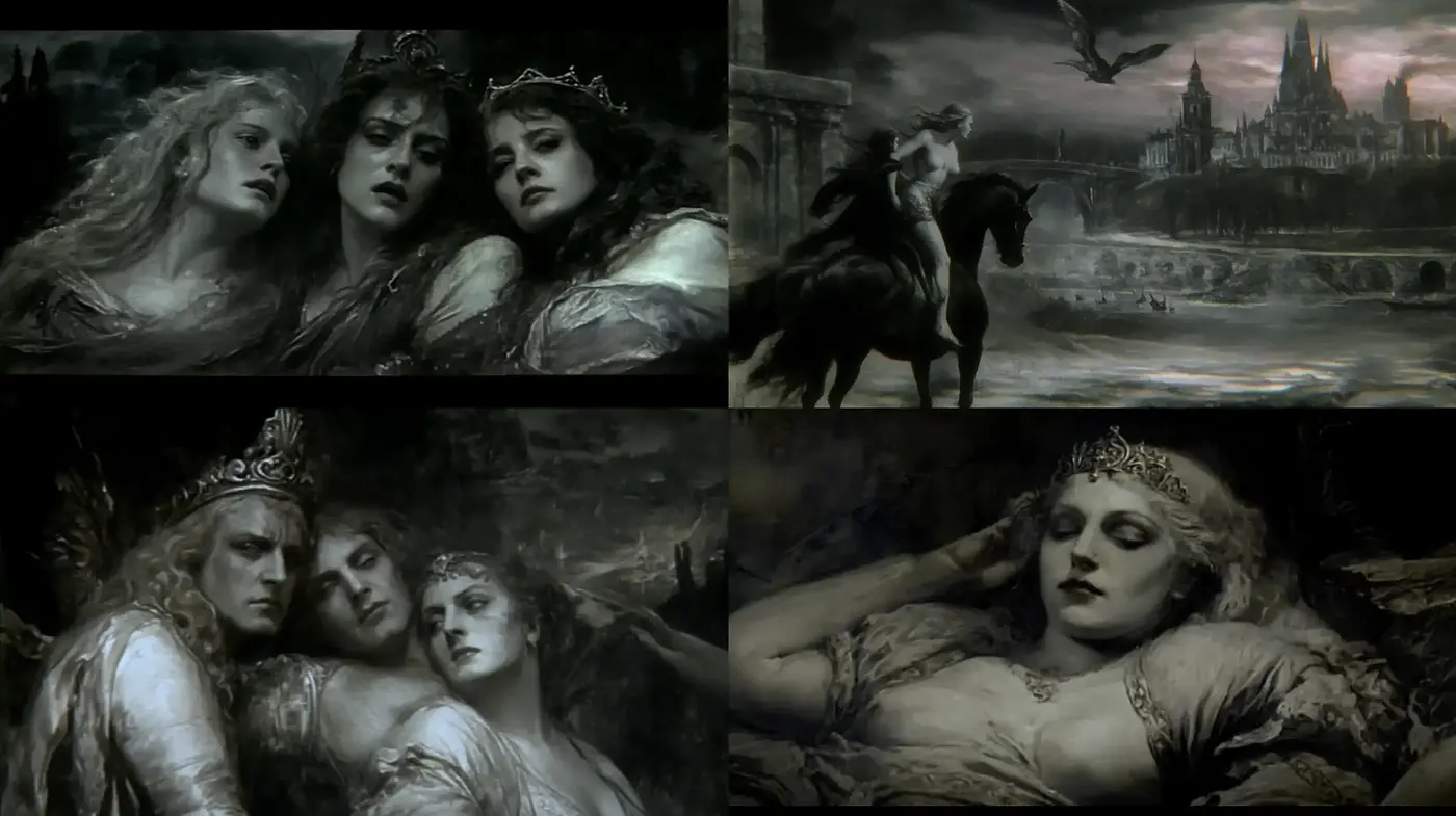 Gothic Romanticism and Ethereal Elegance in Monochromatic Tones - Midjourney sref style