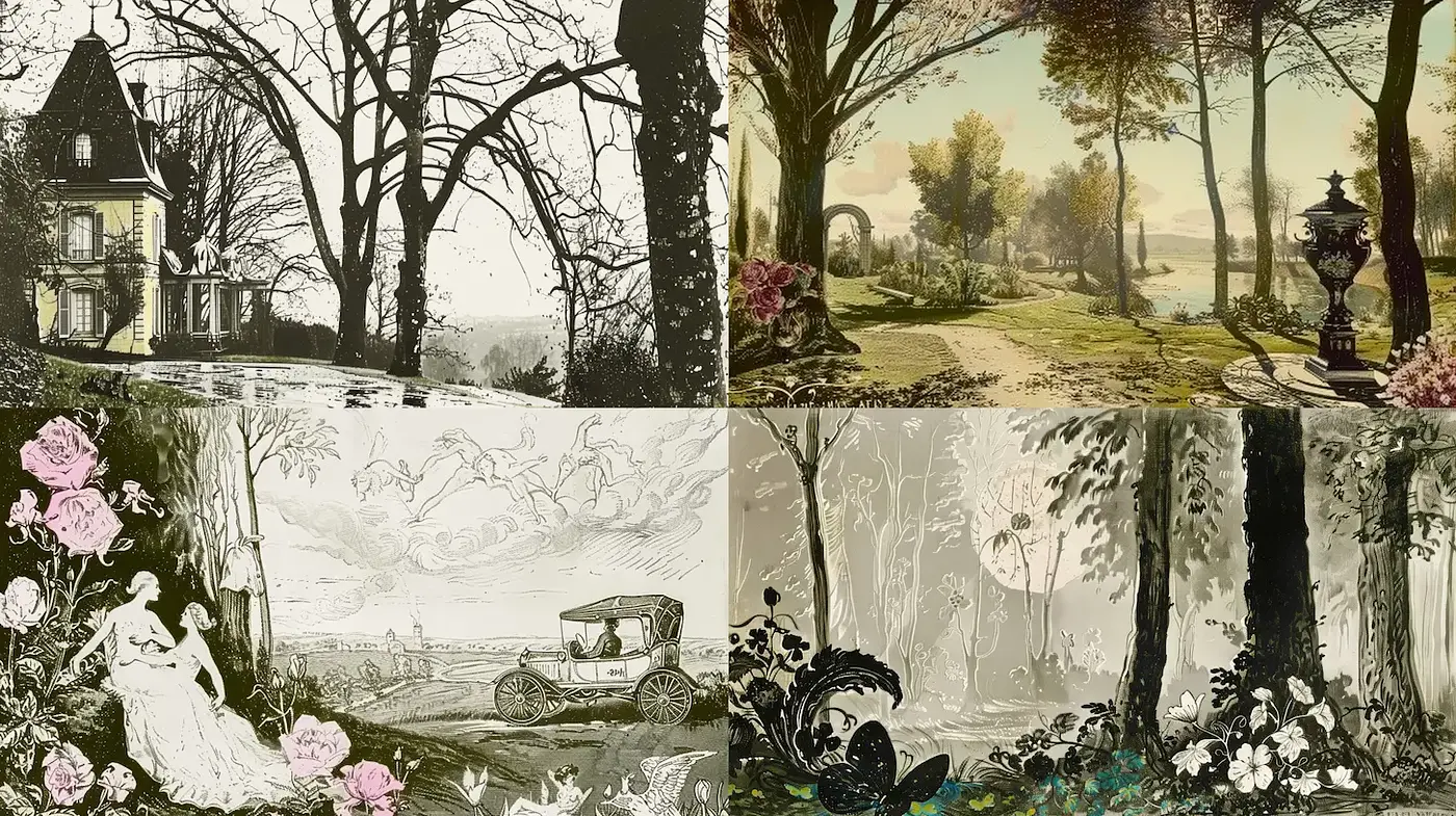 Romantic and Ethereal Landscapes with Nostalgic Aesthetics - Midjourney sref style