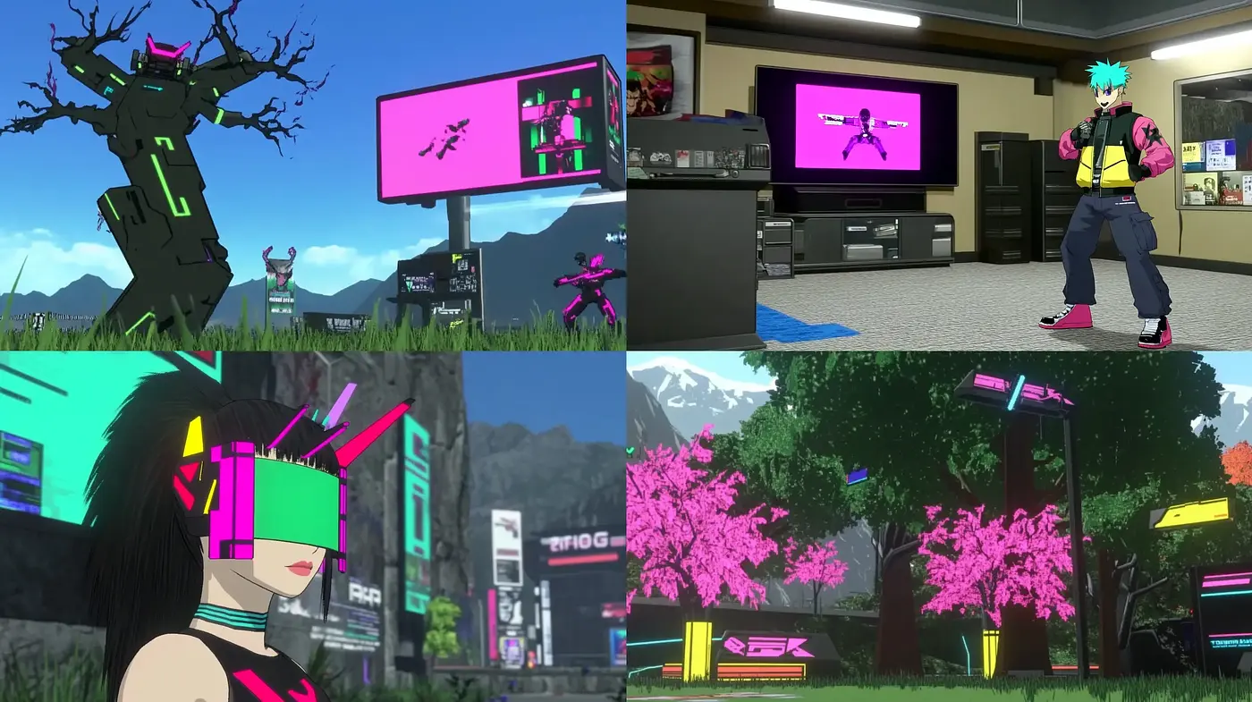 Futuristic Cyberpunk Landscapes with Vivid Chromatic Contrasts - Midjourney sref style