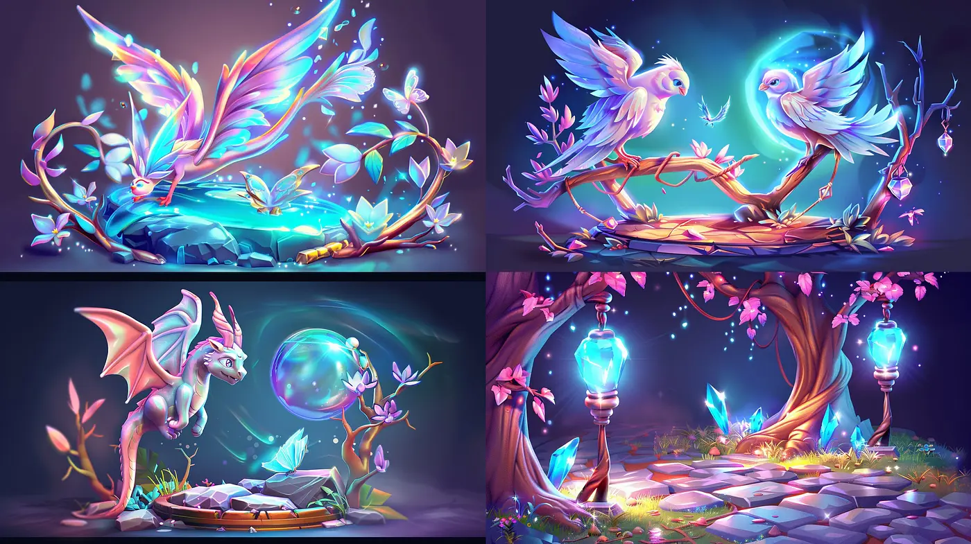 Enchanted Chromatic Fantasy: A Vivid Journey Through Whimsical Digital Artistry - Midjourney sref style