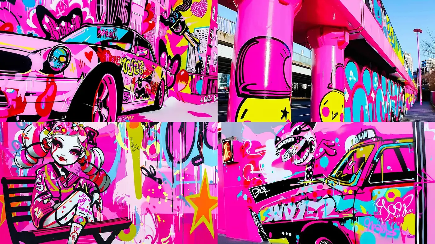 Vibrant Urban Pop Art with Energetic Street Vibe - Midjourney sref style