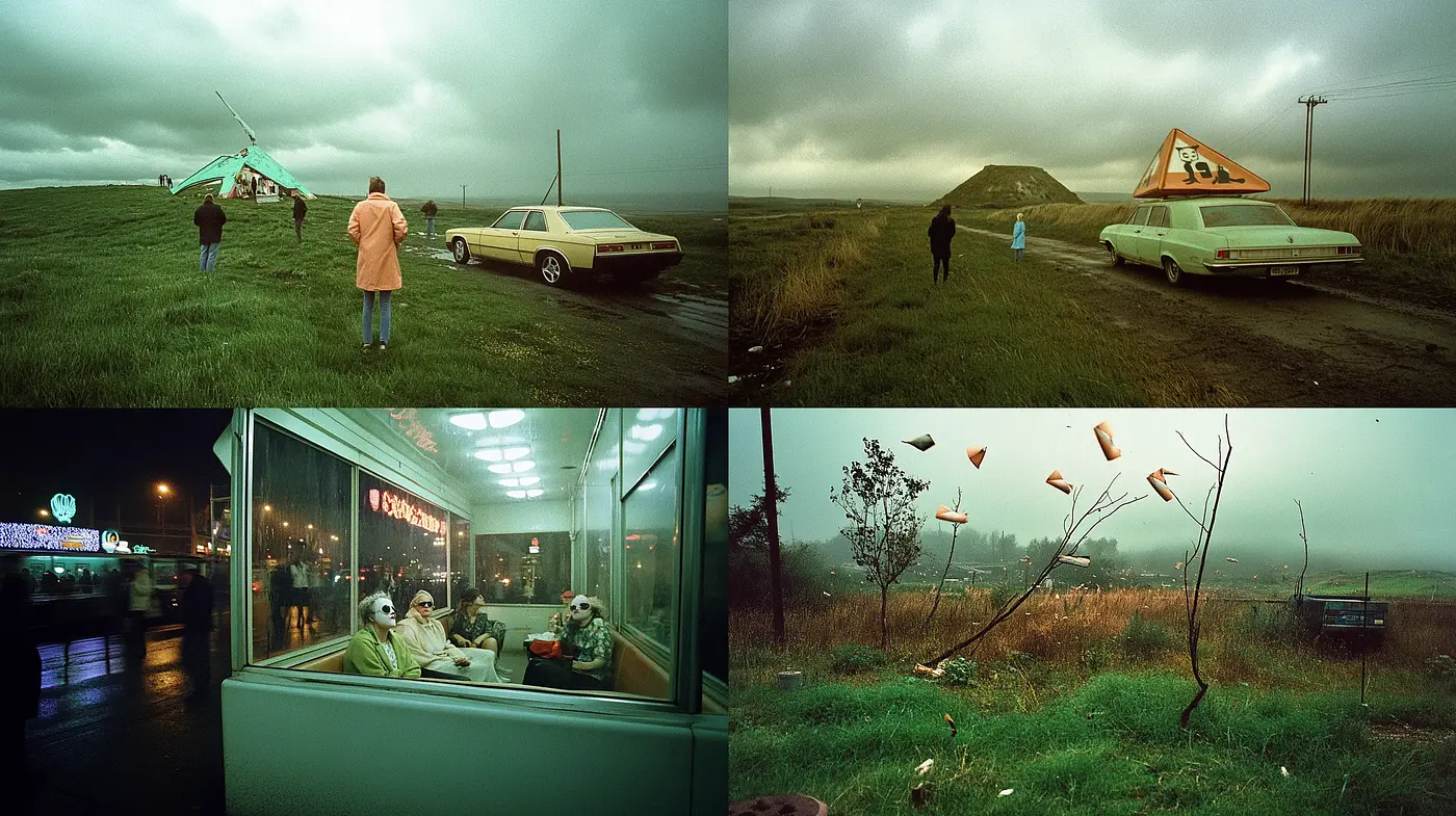 Moody Cinematic Tableau with Surrealist Overtones - Midjourney sref style