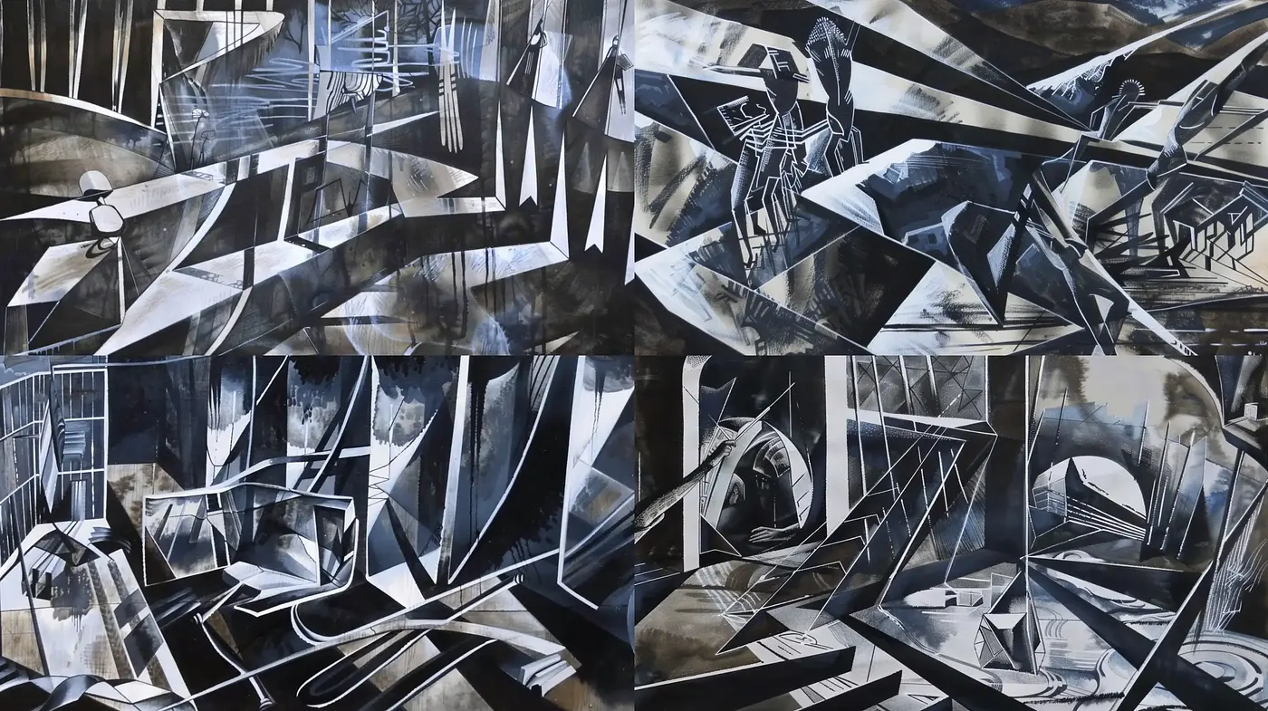Monochromatic Futurist Synthesis - Midjourney sref style