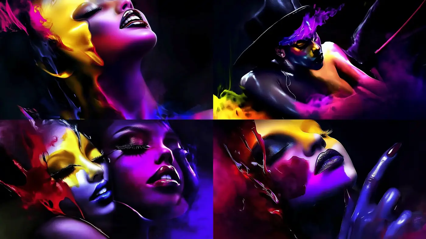 Neon Surrealism with Electric Hues and Emotive Contrast - Midjourney sref style