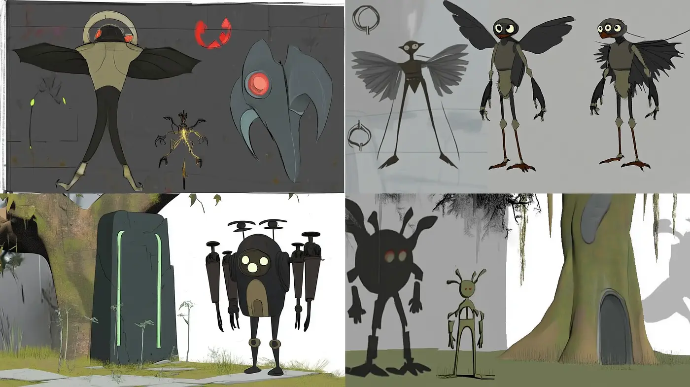 Ethereal Entities in Stylized Monochromatic Dreamscape - Midjourney sref style