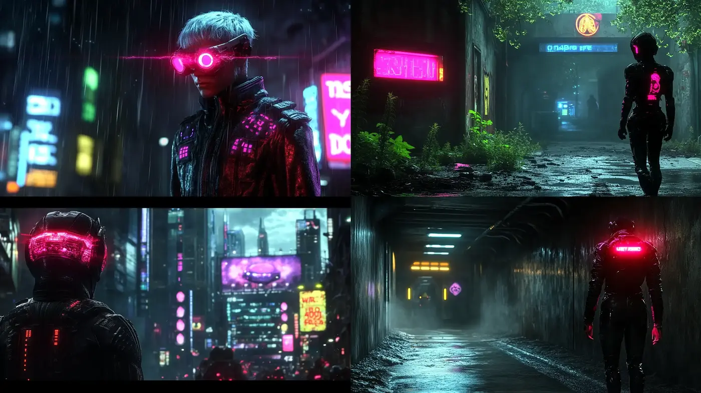 Neon-Noir Cybernetic Dreamscape - Midjourney sref style